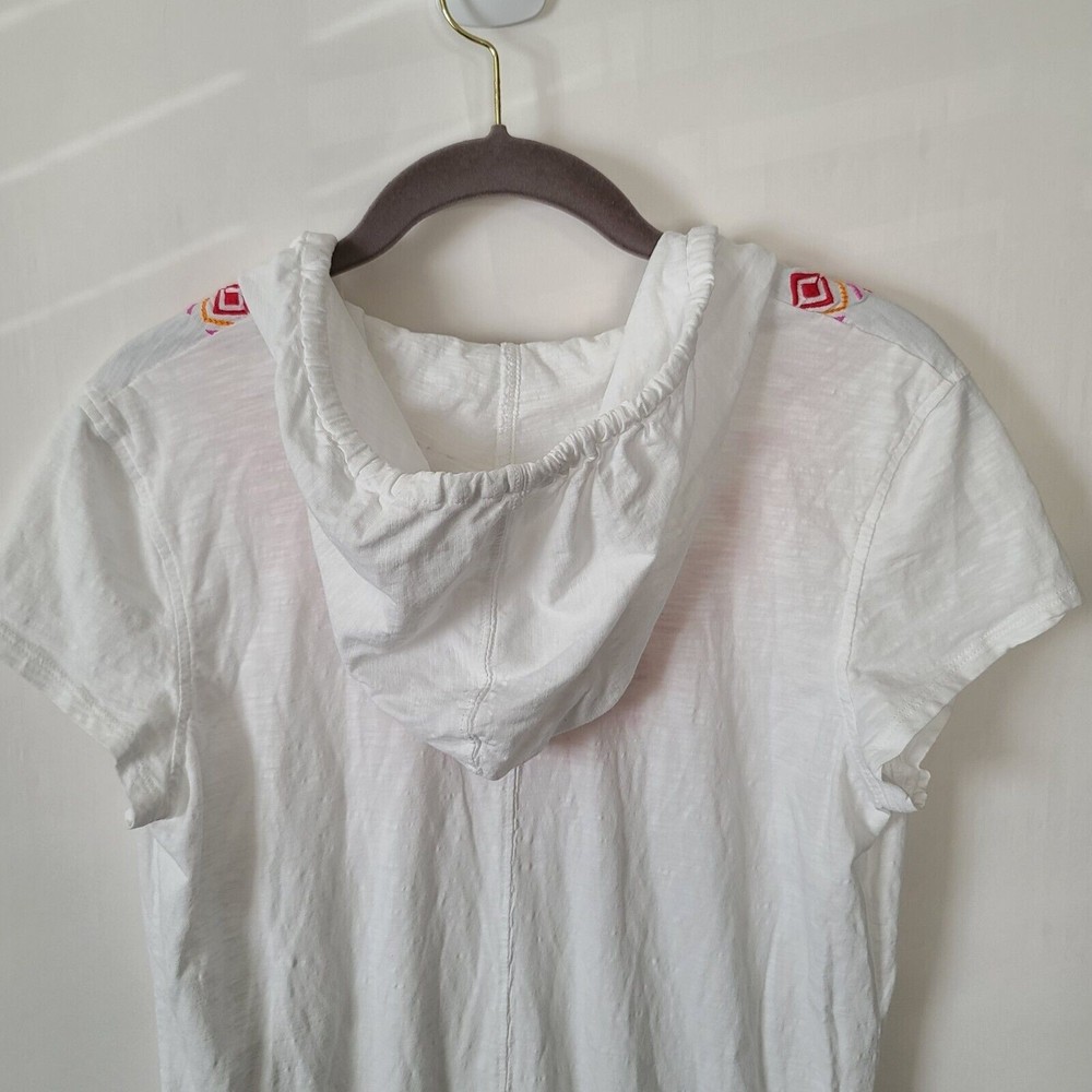 Athleta La Tara Tunic Top Size M White Embroidered Hooded Drop Waist Pockets EUC - Picture 6 of 10